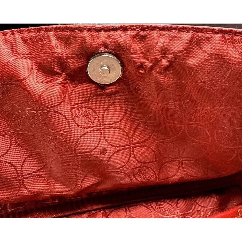 Vintage 90s Fossil Red Genuine Leather Crossbody Organizer Bag 11x11‎